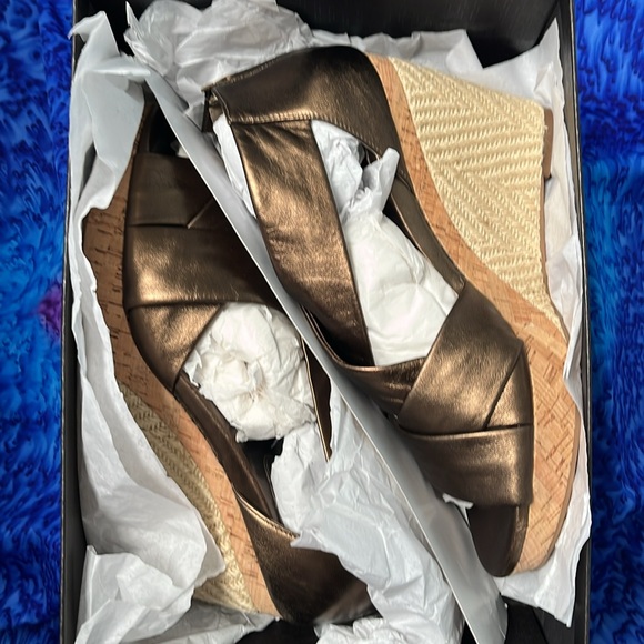 COLE HAAN bronze metallic platform wedge sandal with NIKE AIR sole - Womens 11B - Picture 14 of 14